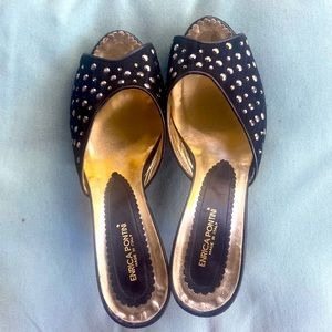 Black open toed, 2.5 inch heels